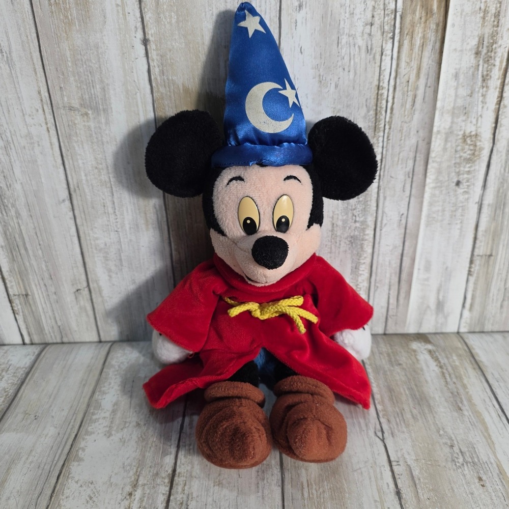 Disney Sorcerer Mickey Mouse Plush Fantasia Wizard Hat Walt DisneyWorld Red Robe - Picture 2 of 5